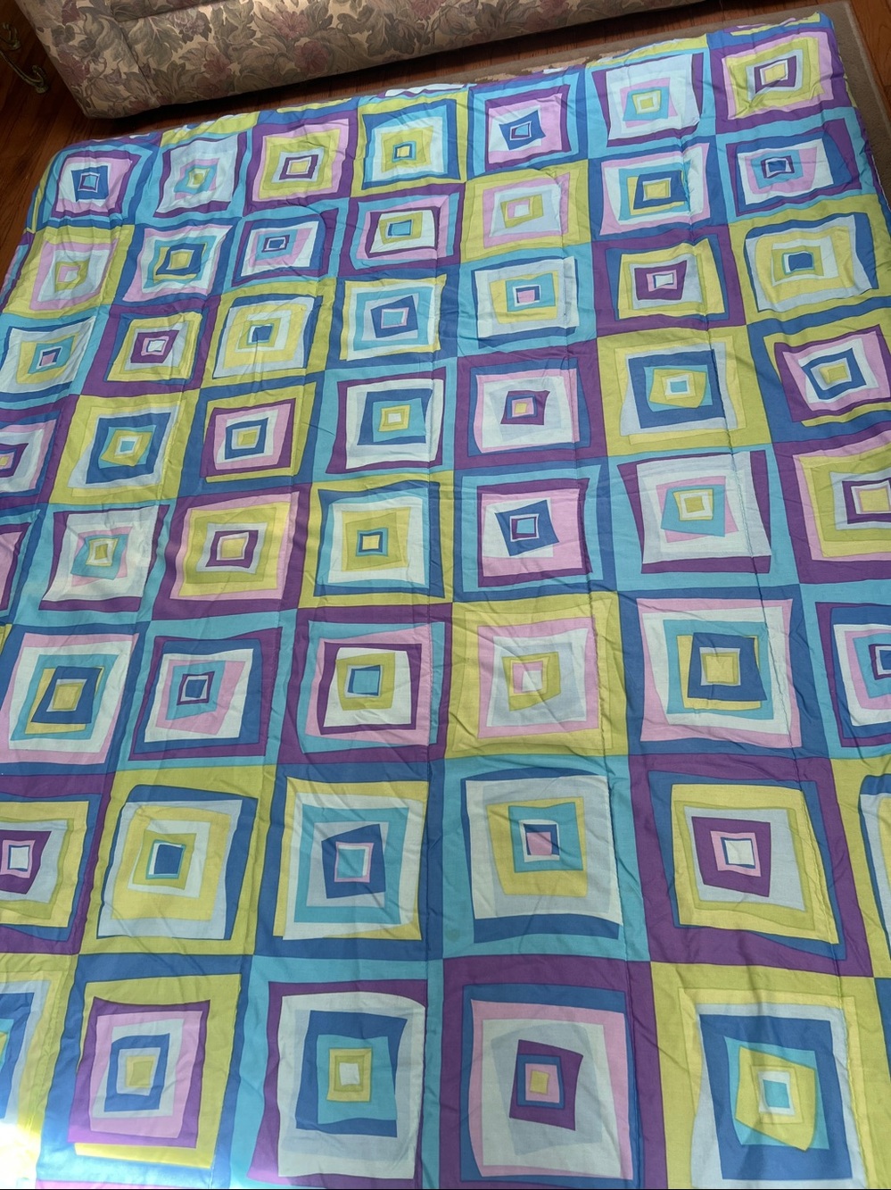 Springs Modern Geometric Patchwork Quilt - Blue, Purple, Yellow, Teal & Sham - Picture 2 of 5